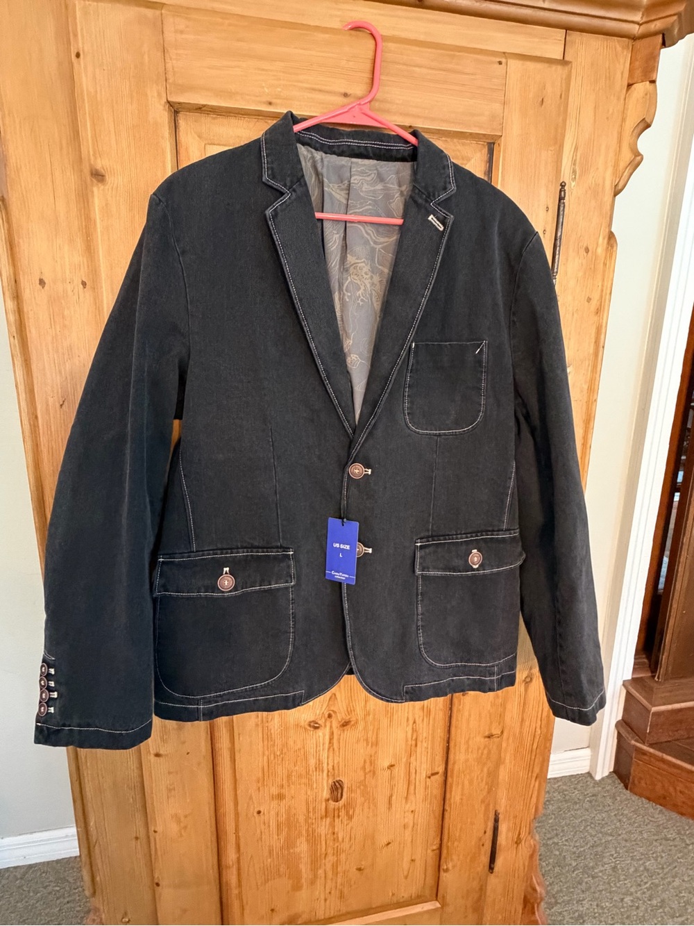 Chou Yatou Black Casual Blazer w/ Contrast Stitching Sz Large NWT